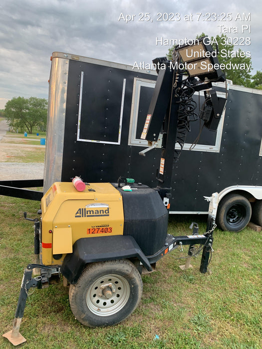 2021 Allmand NLV3GR (4) LED Light Fixture 350W, 23' Vertical Mast, 3kW Prime, Towable, Deep Sea L401, Leveling Jacks, Yanmar T4F 5.8hp