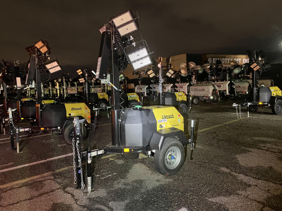 2022 Allmand NLV3GR (4) LED Light Fixture 350W, 23' Vertical Mast, 3kW Prime, Towable, ES Decals, T3