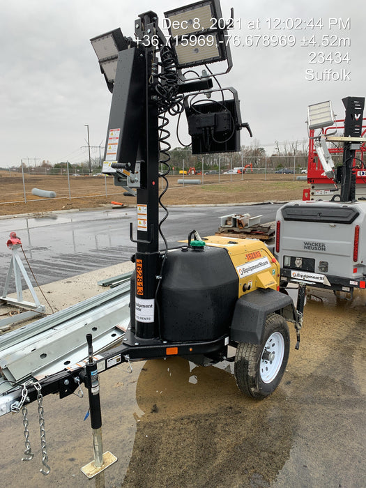 2021 Allmand NLV3GR (4) LED Light Fixture 350W, 23' Vertical Mast, 3kW Prime, Towable, Deep Sea L401, Leveling Jacks, Yanmar T4F 5.8hp