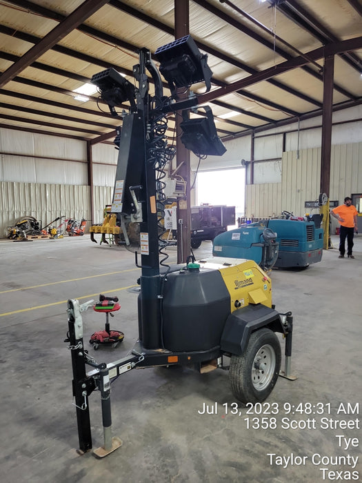 2022 Allmand NLV3GR (4) LED Light Fixture 350W, 23' Vertical Mast, 3kW Prime, Towable, Deep Sea L401, Leveling Jacks, Yanmar T4F 5.8hp