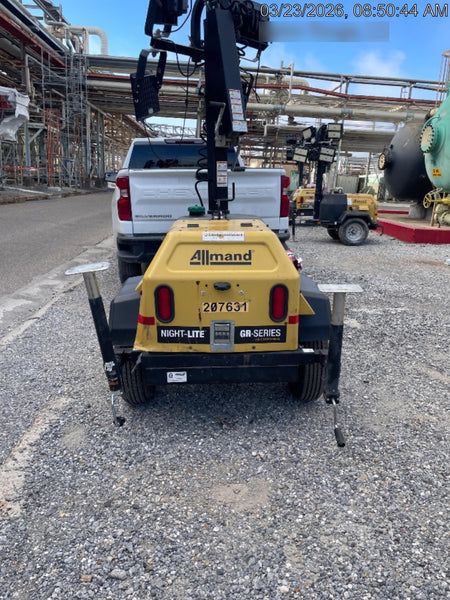 2022 Allmand NLV3GR (4) LED Light Fixture 350W, 23' Vertical Mast, 3kW Prime, Towable, Deep Sea L401, Leveling Jacks, Yanmar T4F 5.8hp