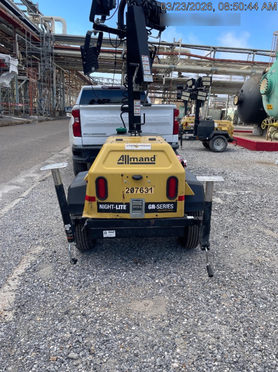 2022 Allmand NLV3GR (4) LED Light Fixture 350W, 23' Vertical Mast, 3kW Prime, Towable, Deep Sea L401, Leveling Jacks, Yanmar T4F 5.8hp