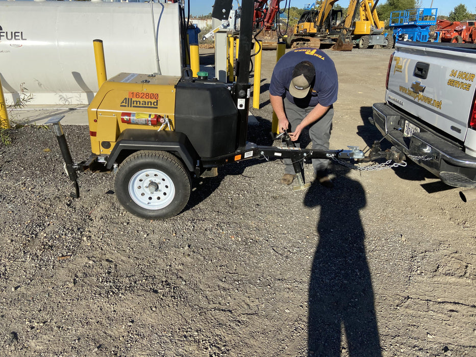 2021 Allmand NLV3GR (4) LED Light Fixture 350W, 23' Vertical Mast, 3kW Prime, Towable, Deep Sea L401, Leveling Jacks, Yanmar T4F 5.8hp