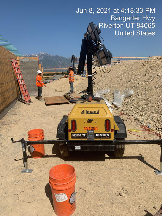 2021 Allmand NLV3GR (4) LED Light Fixture 350W, 23' Vertical Mast, 3kW Prime, Towable, Deep Sea L401, Leveling Jacks, Yanmar T4F 5.8hp