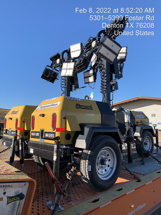 2022 Allmand NLV3GR (4) LED Light Fixture 350W, 23' Vertical Mast, 3kW Prime, Towable, Deep Sea L401, Leveling Jacks, Yanmar T4F 5.8hp