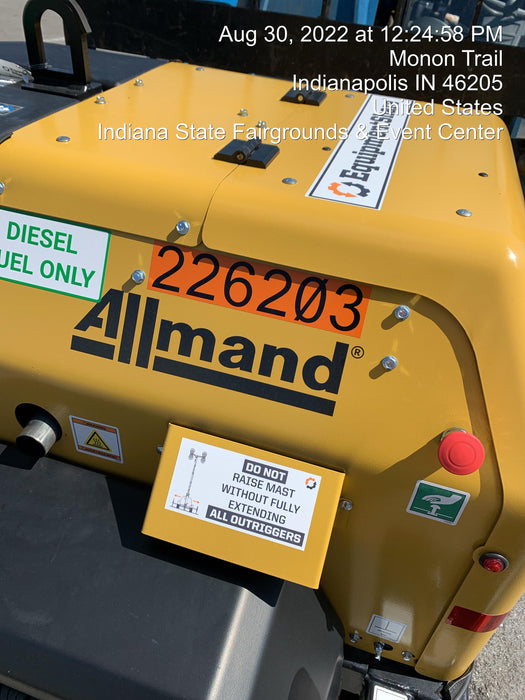 2022 Allmand NLV3GR (4) LED Light Fixture 350W, 23' Vertical Mast, 3kW Prime, Towable, Deep Sea L401, Leveling Jacks, Yanmar T4F 5.8hp