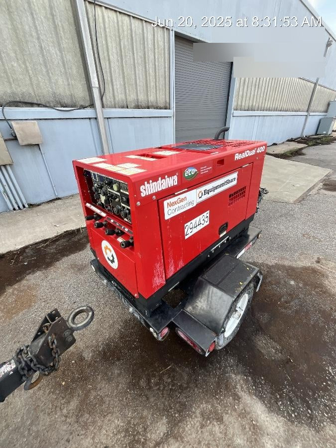 2023 Shindaiwa DGW400MDL Kubota D902 Engine, 23 HP, Dual Op Welder, Wire, Arc, Droop Stick, Tig, and CC Stick Functionality, Simulphase, 3 Phase and 1 Phase Gen Output, Single Axle NB Trlr, Slr Trckl Chrg 12V 12W, Fire Ext