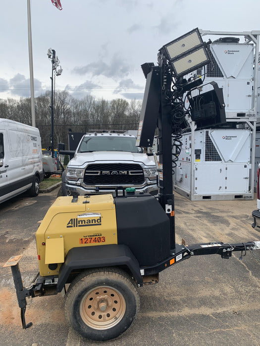 2021 Allmand NLV3GR (4) LED Light Fixture 350W, 23' Vertical Mast, 3kW Prime, Towable, Deep Sea L401, Leveling Jacks, Yanmar T4F 5.8hp