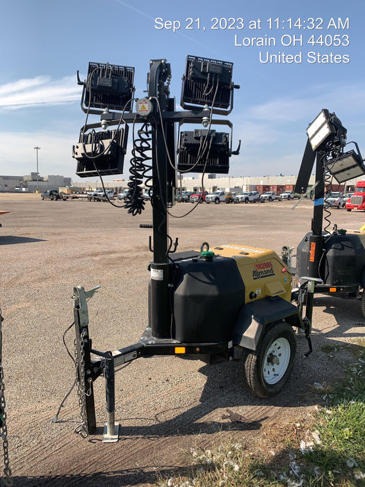 2021 Allmand NLV3GR (4) LED Light Fixture 350W, 23' Vertical Mast, 3kW Prime, Towable, Deep Sea L401, Leveling Jacks, Yanmar T4F 5.8hp