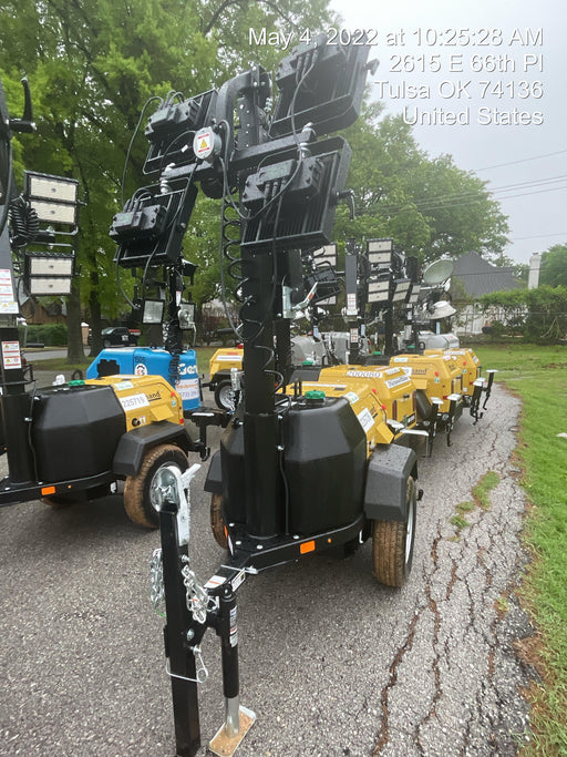 2022 Allmand NLV3GR (4) LED Light Fixture 350W, 23' Vertical Mast, 3kW Prime, Towable, Deep Sea L401, Leveling Jacks, Yanmar T4F 5.8hp