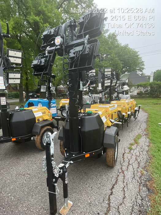 2022 Allmand NLV3GR (4) LED Light Fixture 350W, 23' Vertical Mast, 3kW Prime, Towable, Deep Sea L401, Leveling Jacks, Yanmar T4F 5.8hp