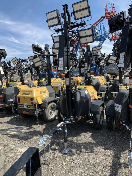 2020 Allmand NLV3GR (4) LED Light Fixture 350W, 23' Vertical Mast, 3kW Prime, Towable, Deep Sea L401, Leveling Jacks, Yanmar T4F 5.8hp