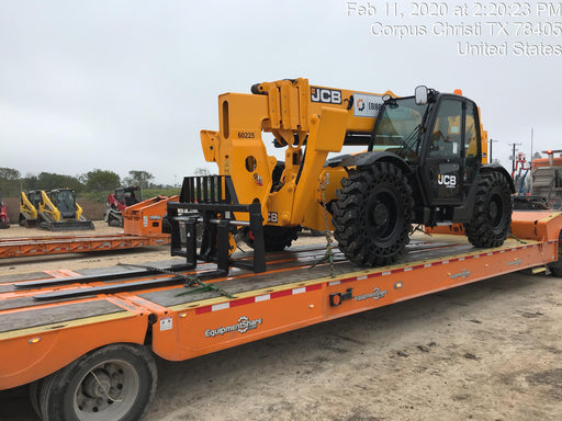 2020 JCB 510-56 Cab/Heat/Air, 74 HP, Solid Tires, STD Worklight, Beacon, Aux Hydraulics, Lifting Eye, Back up Alarm w/66" Carriage/60" Forks