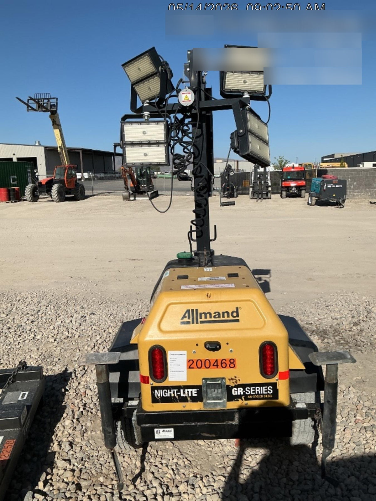 2022 Allmand NLV3GR (4) LED Light Fixture 350W, 23' Vertical Mast, 3kW Prime, Towable, Deep Sea L401, Leveling Jacks, Yanmar T4F 5.8hp