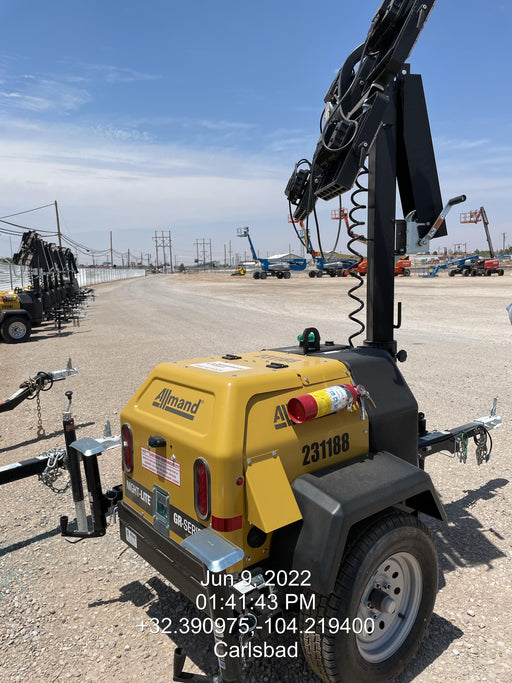 2022 Allmand NLV3GR (4) LED Light Fixture 350W, 23' Vertical Mast, 3kW Prime, Towable, Deep Sea L401, Leveling Jacks, Yanmar T4F 5.8hp