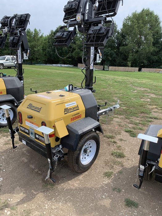 2021 Allmand NLV3GR (4) LED Light Fixture 350W, 23' Vertical Mast, 3kW Prime, Towable, Deep Sea L401, Leveling Jacks, Yanmar T4F 5.8hp