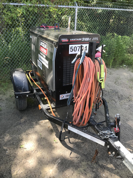 2019 Lincoln Electric Vantage 322 Welder Ready-Pak 3, Two wheel trailer, Fender and Light kit, Cable Rack