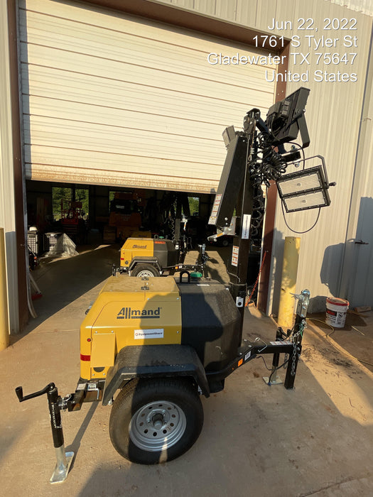 2022 Allmand NLV3GR (4) LED Light Fixture 350W, 23' Vertical Mast, 3kW Prime, Towable, Deep Sea L401, Leveling Jacks, Yanmar T4F 5.8hp