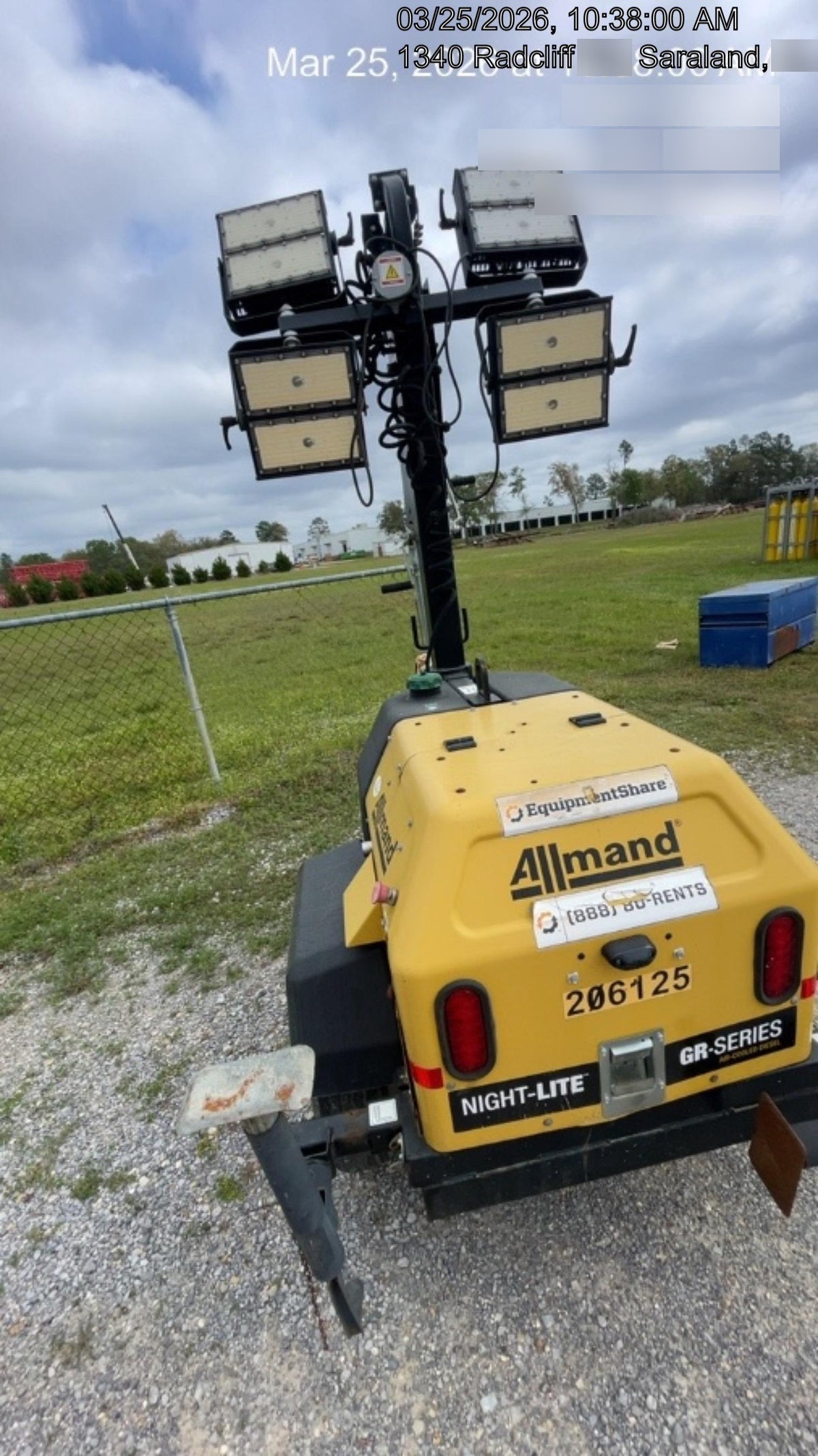 2022 Allmand NLV3GR (4) LED Light Fixture 350W, 23' Vertical Mast, 3kW Prime, Towable, Deep Sea L401, Leveling Jacks, Yanmar T4F 5.8hp