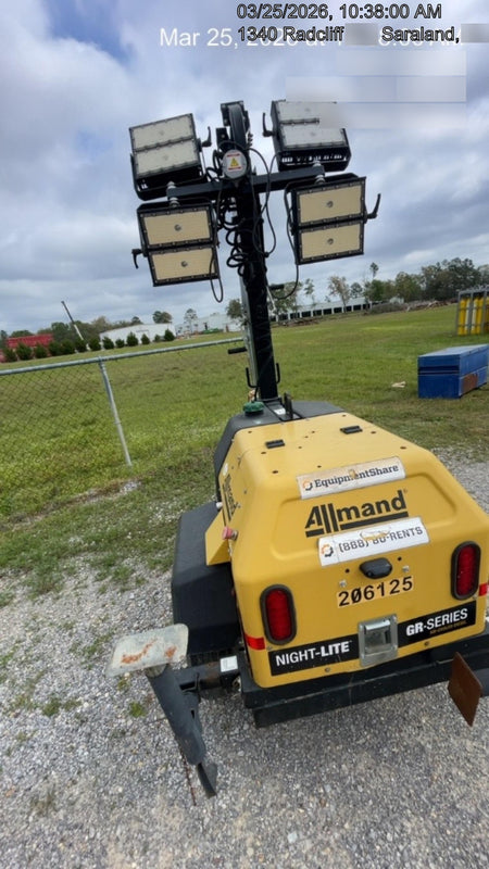 2022 Allmand NLV3GR (4) LED Light Fixture 350W, 23' Vertical Mast, 3kW Prime, Towable, Deep Sea L401, Leveling Jacks, Yanmar T4F 5.8hp