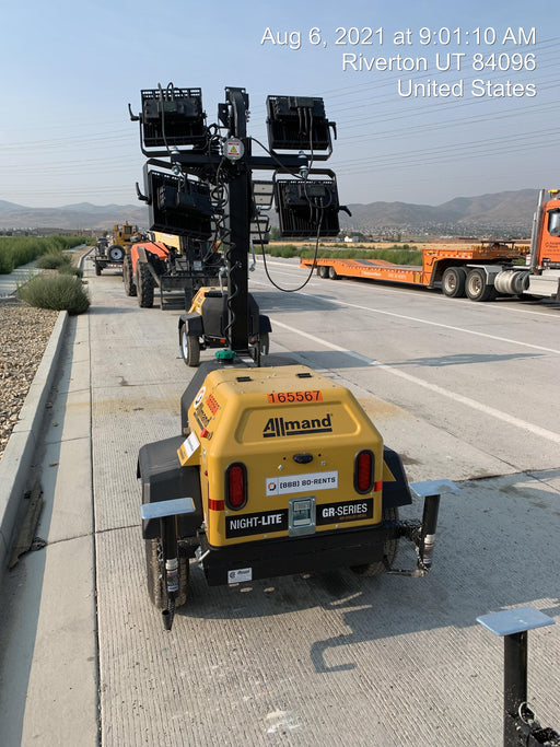 2021 Allmand NLV3GR (4) LED Light Fixture 350W, 23' Vertical Mast, 3kW Prime, Towable, Deep Sea L401, Leveling Jacks, Yanmar T4F 5.8hp