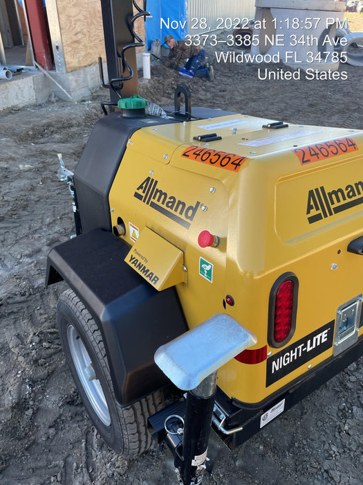 2022 Allmand NLV3GR (4) LED Light Fixture 350W, 23' Vertical Mast, 3kW Prime, Towable