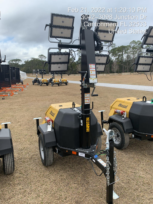 2022 Allmand NLV3GR (4) LED Light Fixture 350W, 23' Vertical Mast, 3kW Prime, Towable, Deep Sea L401, Leveling Jacks, Yanmar T4F 5.8hp