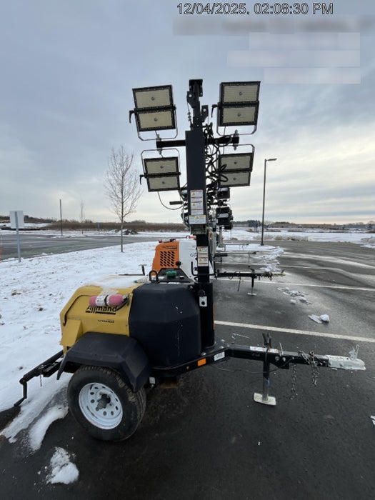 Allmand NLV3GR (4) LED Light Fixture 350W, 23' Vertical Mast, 3kW Prime, Towable, Deep Sea L401, Leveling Jacks, Yanmar T4F 5.8hp