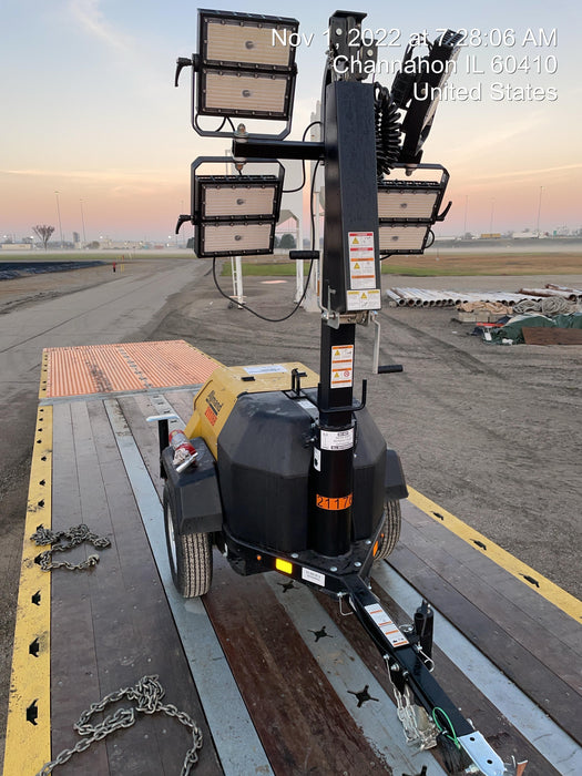 2022 Allmand NLV3GR (4) LED Light Fixture 350W, 23' Vertical Mast, 3kW Prime, Towable, Deep Sea L401, Leveling Jacks, Yanmar T4F 5.8hp