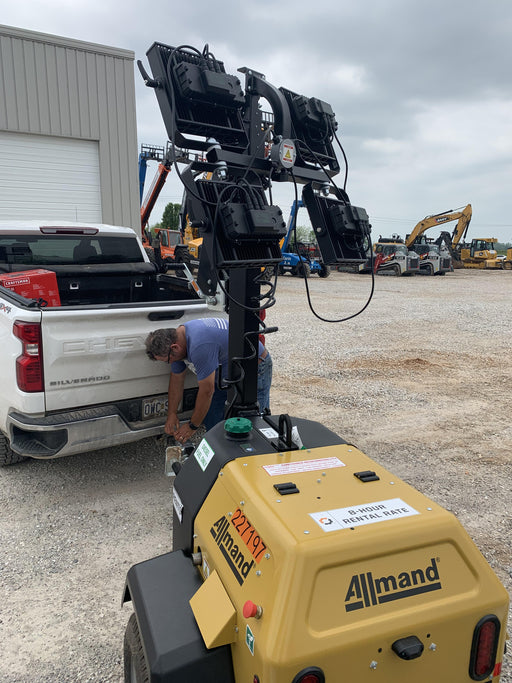 2022 Allmand NLV3GR (4) LED Light Fixture 350W, 23' Vertical Mast, 3kW Prime, Towable, Deep Sea L401, Leveling Jacks, Yanmar T4F 5.8hp