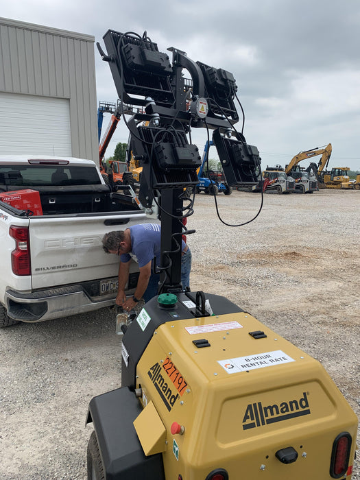 2022 Allmand NLV3GR (4) LED Light Fixture 350W, 23' Vertical Mast, 3kW Prime, Towable, Deep Sea L401, Leveling Jacks, Yanmar T4F 5.8hp