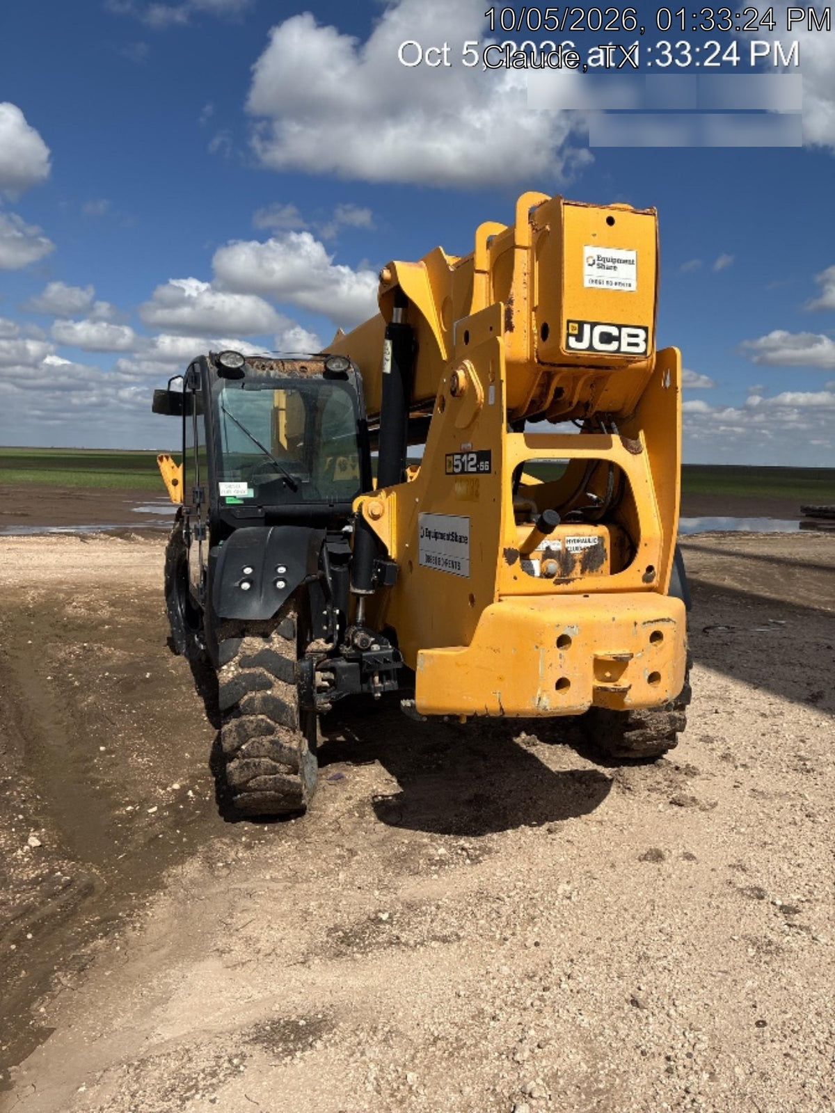 2019 JCB 512-56 Enclosed Cab, 109 HP, Solid Tires, Worklights, Beacon, Aux Hydraulics, Lifting Eye w/60" Carriage/60" Forks
