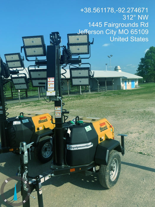 2022 Allmand NLV3GR (4) LED Light Fixture 350W, 23' Vertical Mast, 3kW Prime, Towable, Deep Sea L401, Leveling Jacks, Yanmar T4F 5.8hp