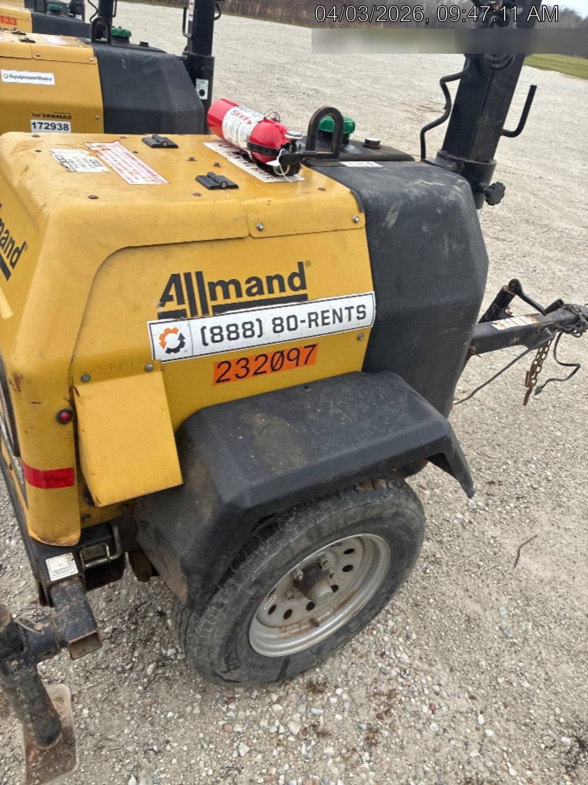 2022 Allmand NLV3GR (4) LED Light Fixture 350W, 23' Vertical Mast, 3kW Prime, Towable, Deep Sea L401, Leveling Jacks, Yanmar T4F 5.8hp