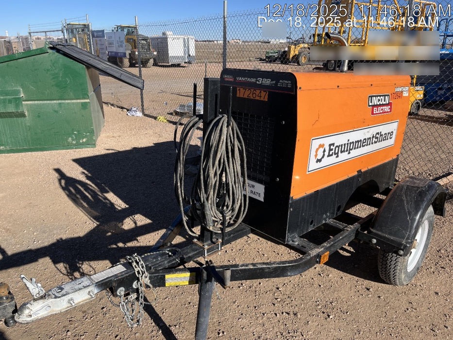 2021 Lincoln Electric Vantage 322 Vantage 322 Ready Pak 3 w/ Decals, ORANGE (includes trailer, cable rack, fender light kit) NO Telematics