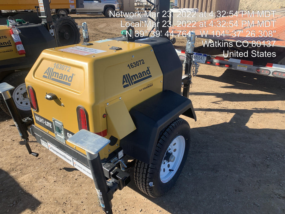 2021 Allmand NLV3GR (4) LED Light Fixture 350W, 23' Vertical Mast, 3kW Prime, Towable, Deep Sea L401, Leveling Jacks, Yanmar T4F 5.8hp