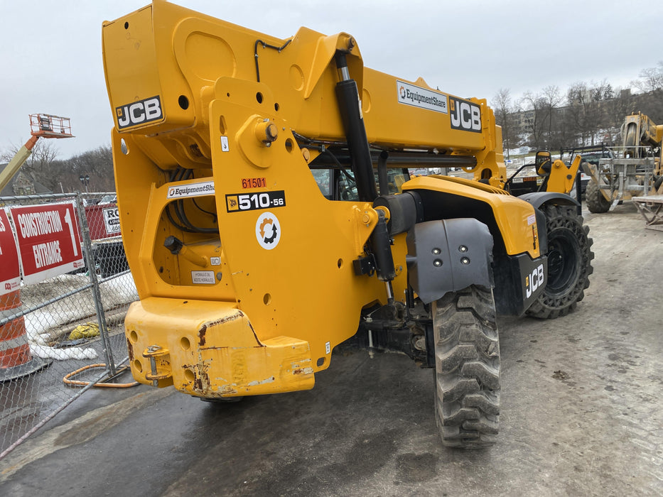 2020 JCB 510-56 Cab/Heat/Air, 74 HP, Solid Tires, STD Worklight, Beacon, Aux Hydraulics, Lifting Eye, Back up Alarm w/66" Carriage/60" Forks