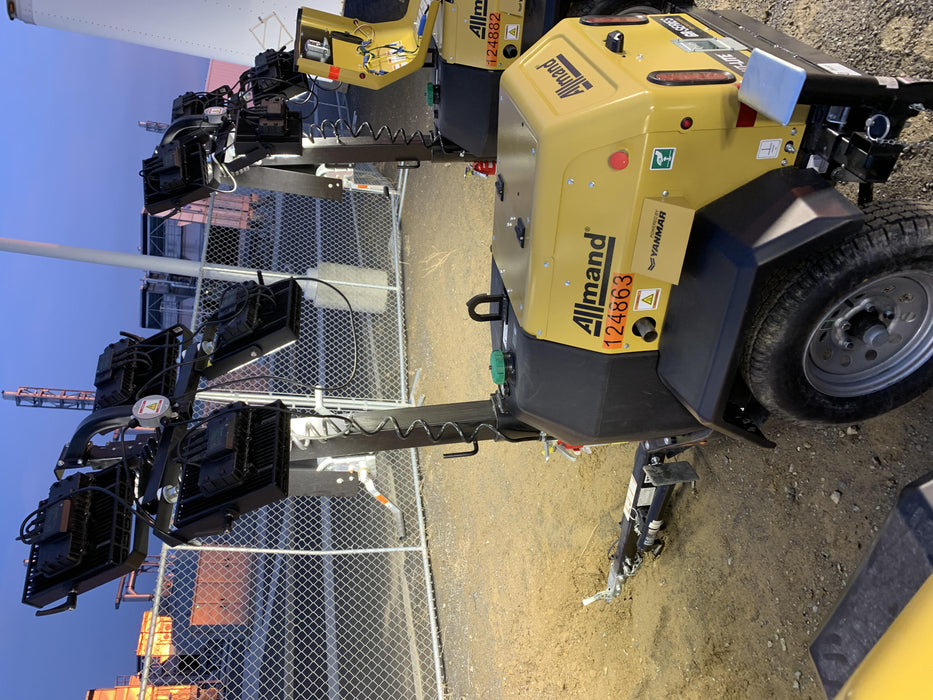 2020 Allmand NLV3GR (4) LED Light Fixture 350W, 23' Vertical Mast, 3kW Prime, Towable, Deep Sea L401, Leveling Jacks, Yanmar T4F 5.8hp