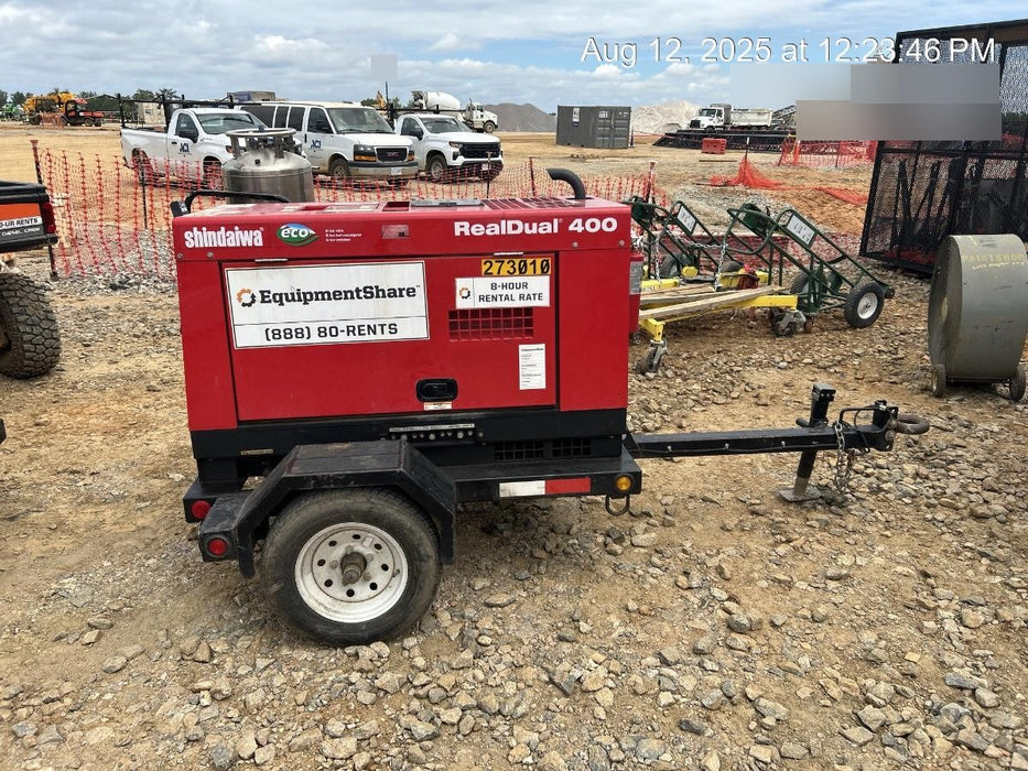 2022 Shindaiwa DGW400MDL Kubota D902 Engine, 23 HP, Dual Op Welder, Wire, Arc, Droop Stick, Tig, and CC Stick Functionality, Simulphase, 3 Phase and 1 Phase Gen Output, Single Axle NB Trlr, Slr Trckl Chrg 12V 12W, Fire Ext