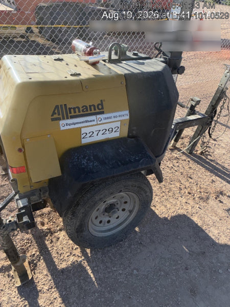 2022 Allmand NLV3GR (4) LED Light Fixture 350W, 23' Vertical Mast, 3kW Prime, Towable, Deep Sea L401, Leveling Jacks, Yanmar T4F 5.8hp