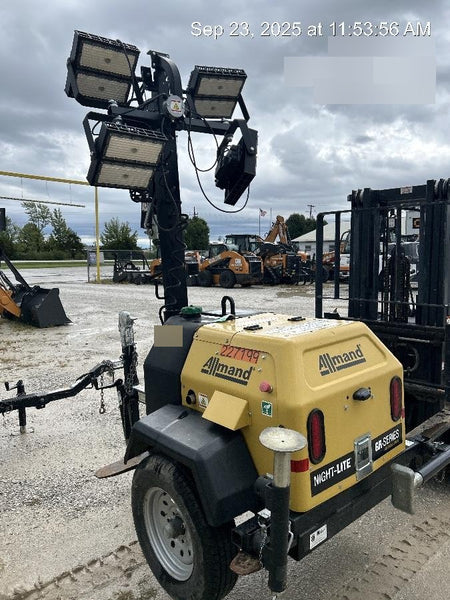 2022 Allmand NLV3GR (4) LED Light Fixture 350W, 23' Vertical Mast, 3kW Prime, Towable, Deep Sea L401, Leveling Jacks, Yanmar T4F 5.8hp