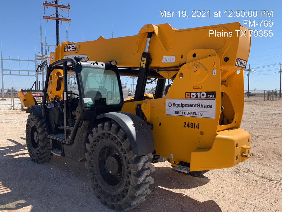 2019 JCB 510-56 JCB 510-56 74 HP w/Open ROPS, Beacon, Aux Hydraulics, Worklights, Solid Tires, 60" Carriage/Forks