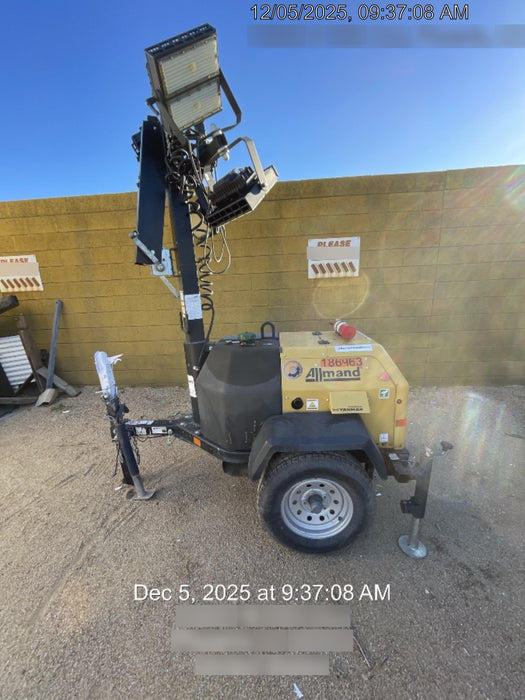 Allmand NLV3GR (4) LED Light Fixture 350W, 23' Vertical Mast, 3kW Prime, Towable, Deep Sea L401, Leveling Jacks, Yanmar T4F 5.8hp