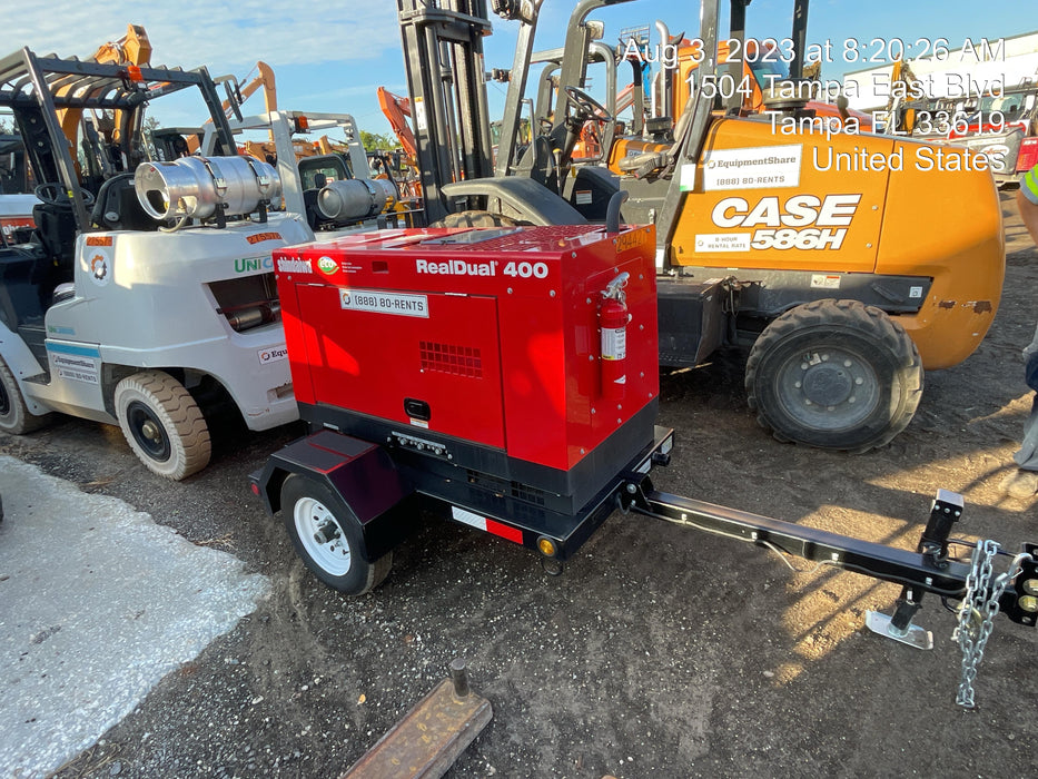2023 Shindaiwa DGW400MDL Kubota D902 Engine, 23 HP, Dual Op Welder, Wire, Arc, Droop Stick, Tig, and CC Stick Functionality, Simulphase, 3 Phase and 1 Phase Gen Output, Single Axle NB Trlr, Slr Trckl Chrg 12V 12W, Fire Ext