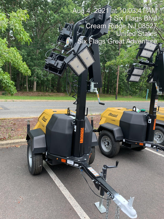 2021 Allmand NLV3GR (4) LED Light Fixture 350W, 23' Vertical Mast, 3kW Prime, Towable, Deep Sea L401, Leveling Jacks, Yanmar T4F 5.8hp