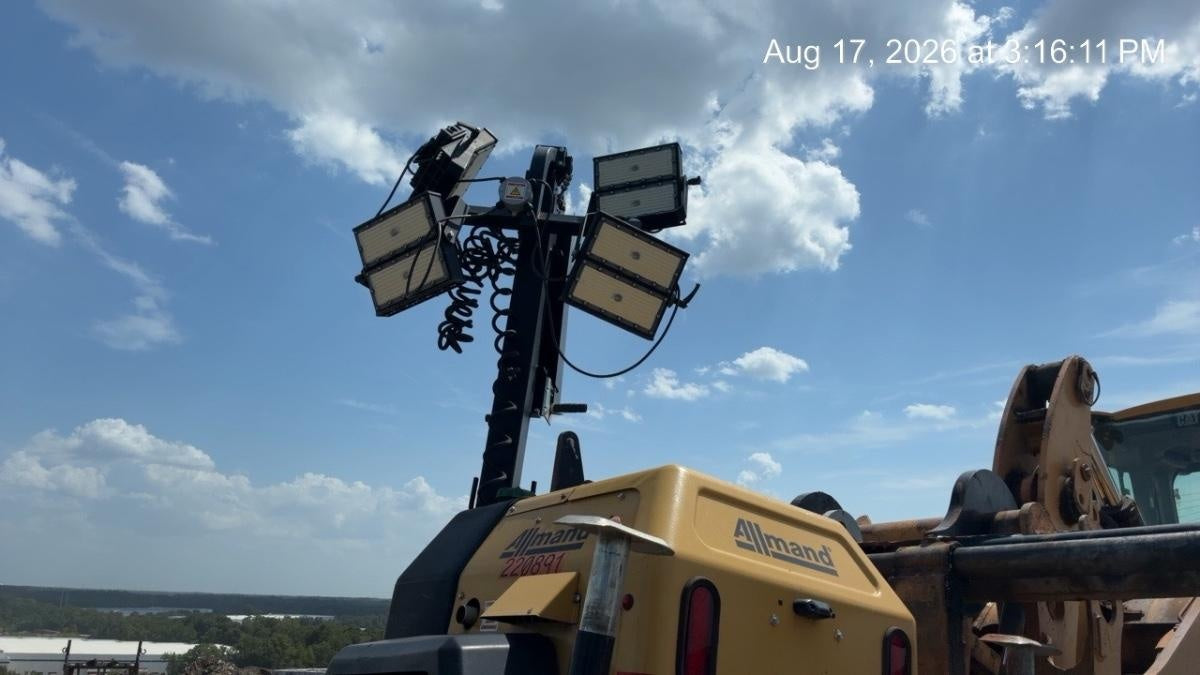 2022 Allmand NLV3GR (4) LED Light Fixture 350W, 23' Vertical Mast, 3kW Prime, Towable, Deep Sea L401, Leveling Jacks, Yanmar T4F 5.8hp