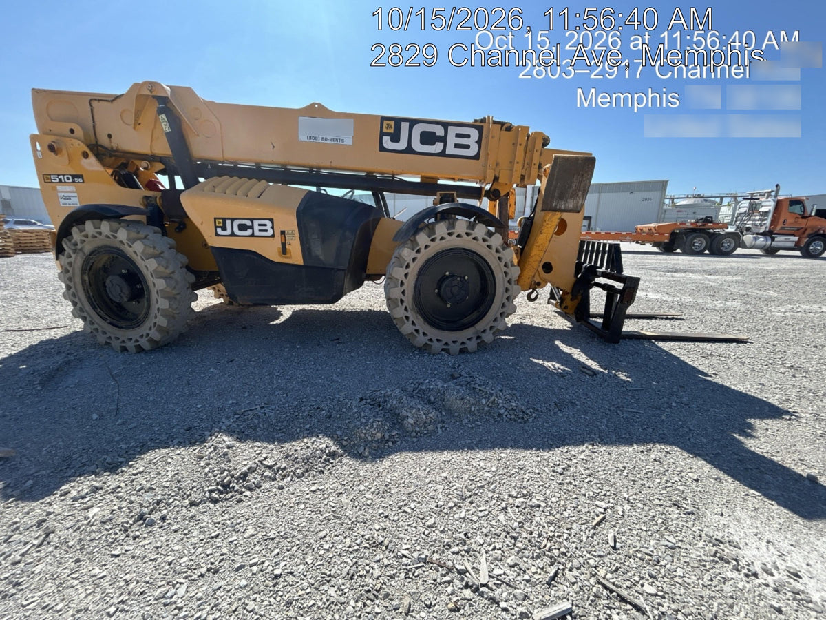 2019 JCB 510-56 Open ROPS, 74 HP, Solid Tires, Worklights, Beacon, Aux Hydraulics, Lifting Eye, 60" Carriage/60" Forks