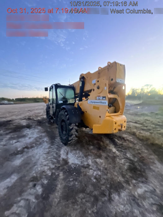 2019 JCB 512-56 74 HP w/CAB/HVAC, Beacon, Aux Hydraulics, Worklights, Solid Tires w/60" Carriage/Forks