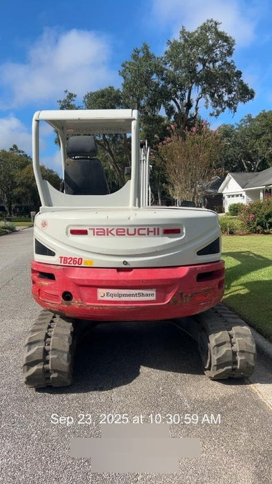2019 Takeuchi TB260 Canopy, Standard Blade, Auxiliary hydraulics Manual QC, Hydraulic thumb, 12" ,18", 24" Bucket