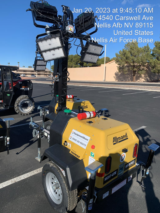 2022 Allmand NLV3GR (4) LED Light Fixture 350W, 23' Vertical Mast, 3kW Prime, Towable, ES Decals, T3
